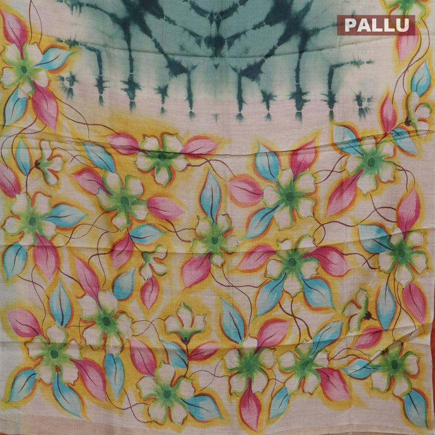 Pure tussar silk saree peacock green and cream with allover tie & dye prints and printed border - {{ collection.title }} by Prashanti Sarees
