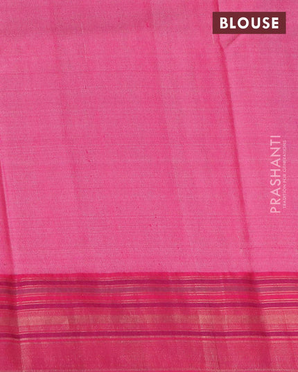 Pure tussar silk saree peacock green and pink with allover prints and temple design zari woven border - {{ collection.title }} by Prashanti Sarees