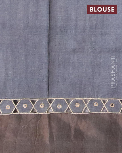 Pure tussar silk saree pink and grey with floral prints and cut work pallu - {{ collection.title }} by Prashanti Sarees
