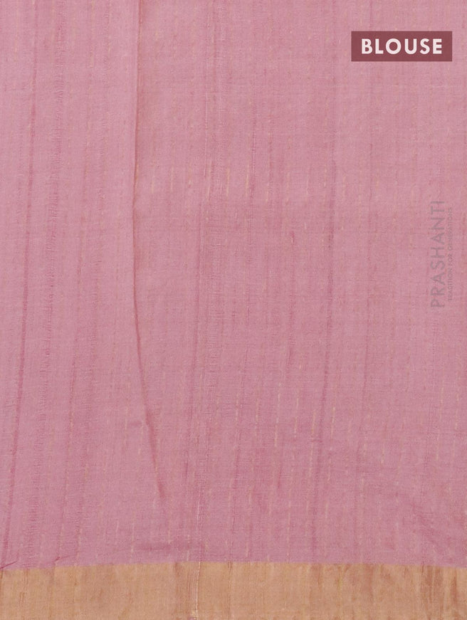 Pure tussar silk saree pink shade with allover floral lucknowi work and zari woven border - {{ collection.title }} by Prashanti Sarees