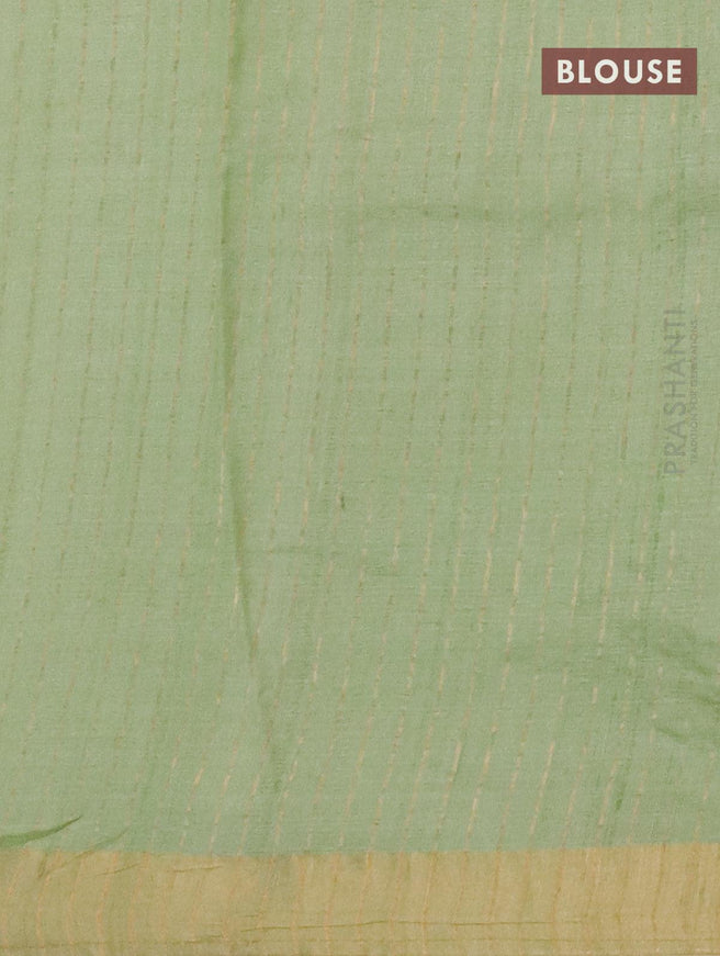 Pure tussar silk saree pista green with allover floral lucknowi work and zari woven border - {{ collection.title }} by Prashanti Sarees