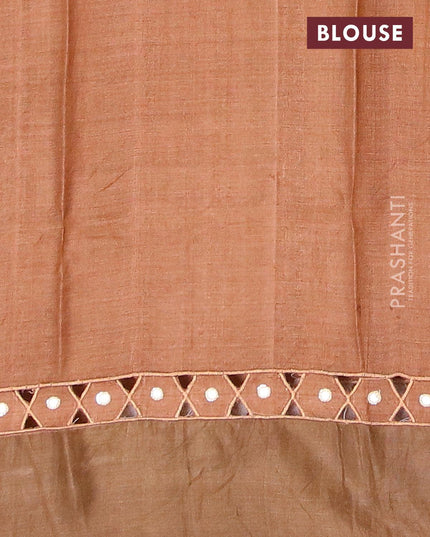 Pure tussar silk saree red and brown with floral prints and cut work pallu - {{ collection.title }} by Prashanti Sarees