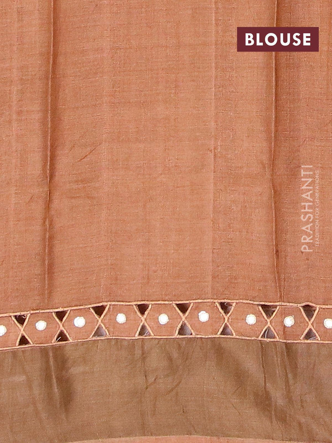 Pure tussar silk saree red and brown with floral prints and cut work pallu - {{ collection.title }} by Prashanti Sarees