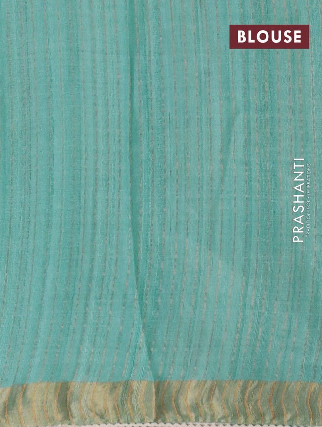 Pure tussar silk saree teal blue with allover floral lucknowi work and zari woven border - {{ collection.title }} by Prashanti Sarees