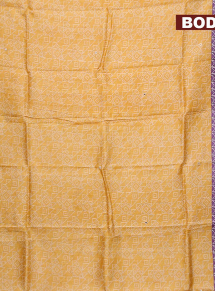 Pure tussar silk saree yellow and brown with allover geometric prints and cut work pallu - {{ collection.title }} by Prashanti Sarees