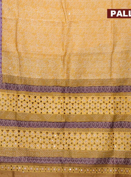 Pure tussar silk saree yellow and brown with allover geometric prints and cut work pallu - {{ collection.title }} by Prashanti Sarees