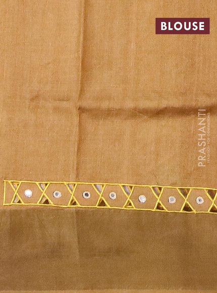 Pure tussar silk saree yellow and brown with allover geometric prints and cut work pallu - {{ collection.title }} by Prashanti Sarees