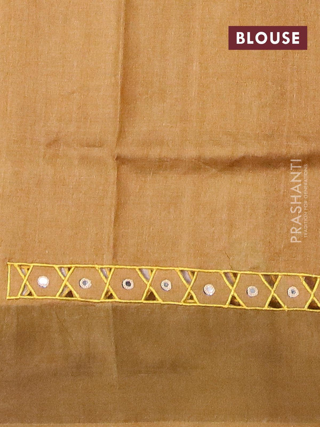 Pure tussar silk saree yellow and brown with allover geometric prints and cut work pallu - {{ collection.title }} by Prashanti Sarees