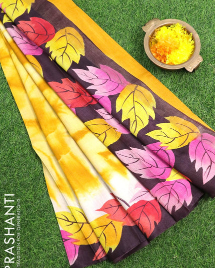Pure tussar silk saree yellow and deep wine shade with tie & dye prints and printed border - {{ collection.title }} by Prashanti Sarees