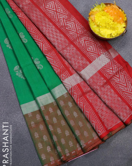Pure uppada silk saree green and dual shade of green with silver zari woven buttas and silver zari woven butta border - {{ collection.title }} by Prashanti Sarees