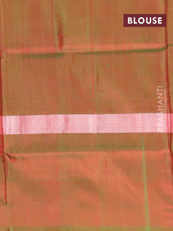 Pure uppada silk saree red and dual shade of green with silver zari woven buttas and silver zari woven butta border - {{ collection.title }} by Prashanti Sarees