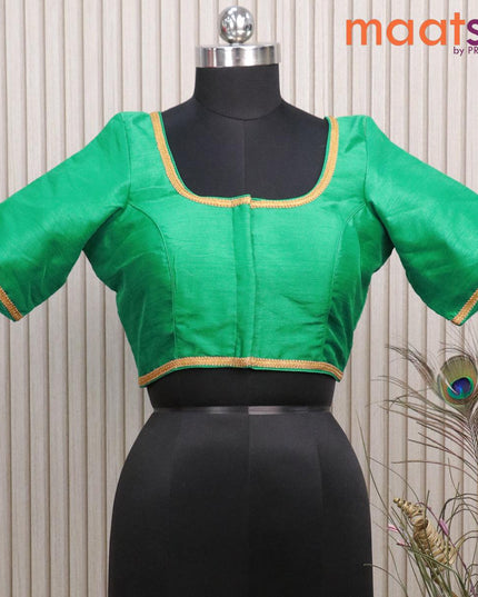 Raw silk readymade blouse green with plain body & lace work and back knot - {{ collection.title }} by Prashanti Sarees
