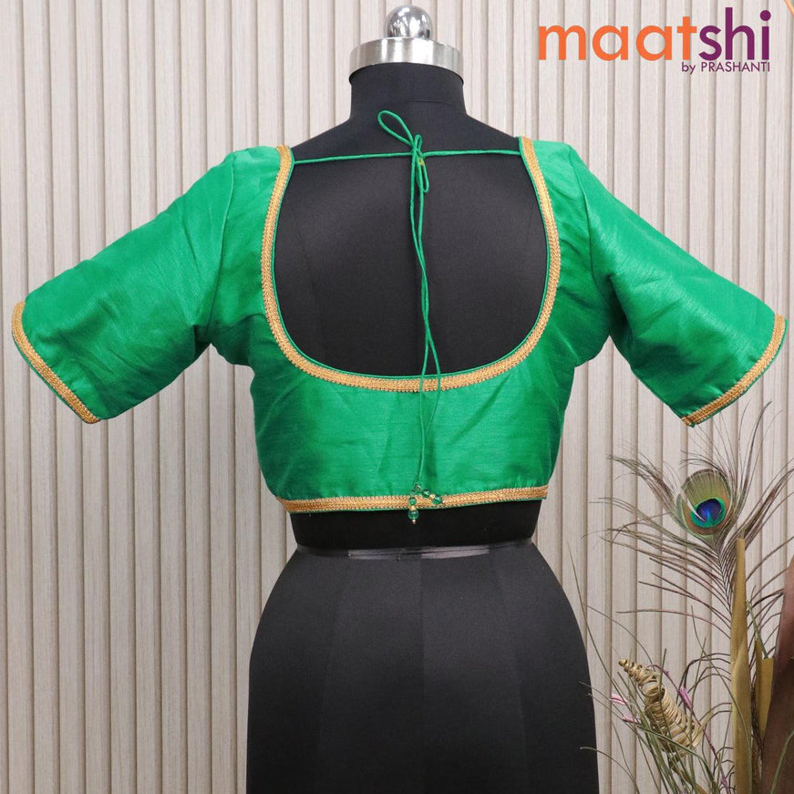 Raw silk readymade blouse green with plain body & lace work and back knot - {{ collection.title }} by Prashanti Sarees