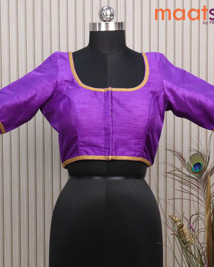 Raw silk readymade blouse violet with plain body & lace work and back knot - {{ collection.title }} by Prashanti Sarees