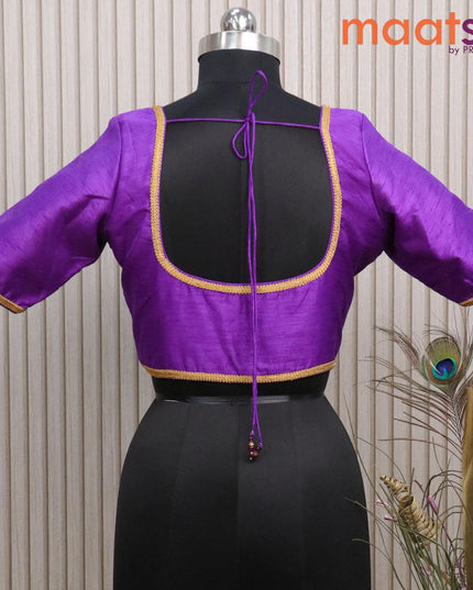 Raw silk readymade blouse violet with plain body & lace work and back knot - {{ collection.title }} by Prashanti Sarees