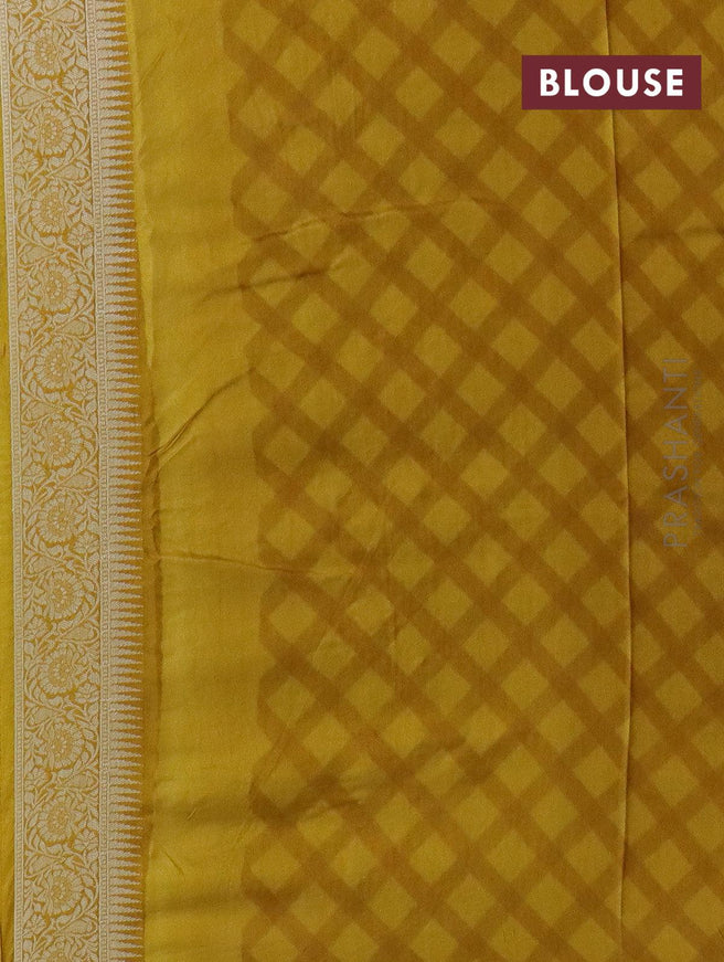 Raw silk saree green and yellow with floral prints & zari woven buttas and floral zari woven border - {{ collection.title }} by Prashanti Sarees