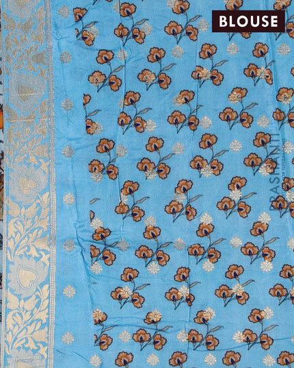 Raw silk saree light green with kalamkari prints & zari buttas and zari woven border - {{ collection.title }} by Prashanti Sarees