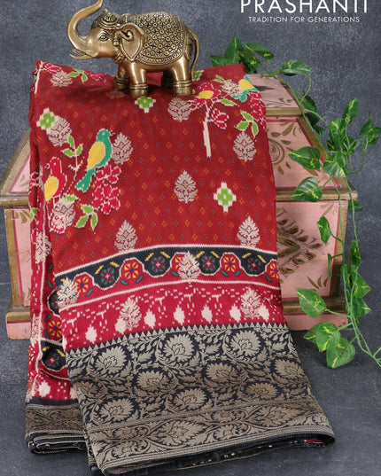 Raw silk saree maroon and black with allover ikat prints & zari buttas and long zari woven border - {{ collection.title }} by Prashanti Sarees
