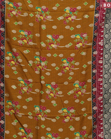 Raw silk saree mustard yellow and black with allover ikat prints & zari buttas and long zari woven border - {{ collection.title }} by Prashanti Sarees