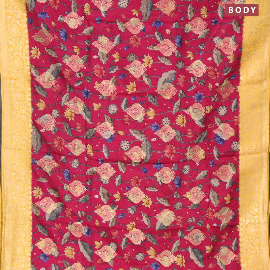 Raw silk saree pink and yellow with pichwai prints & zari buttas and zari woven border - {{ collection.title }} by Prashanti Sarees