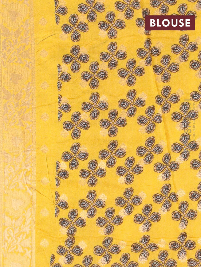 Raw silk saree pink and yellow with pichwai prints & zari buttas and zari woven border - {{ collection.title }} by Prashanti Sarees