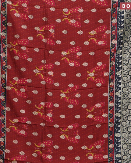 Raw silk saree rustic maroon and black with allover ikat prints & zari buttas and long zari woven border - {{ collection.title }} by Prashanti Sarees