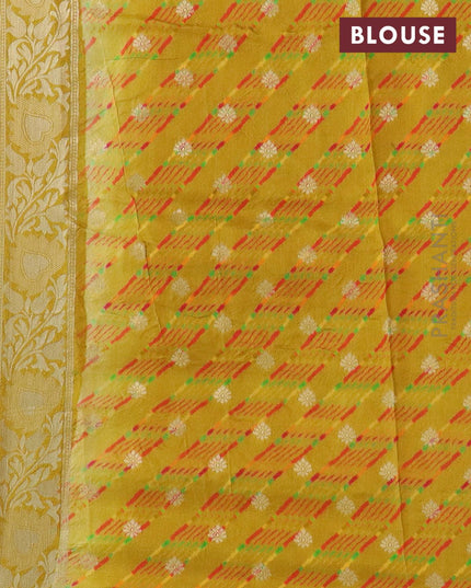 Raw silk saree teal green and yellow with floral prints & zari woven buttas and zari woven border - {{ collection.title }} by Prashanti Sarees