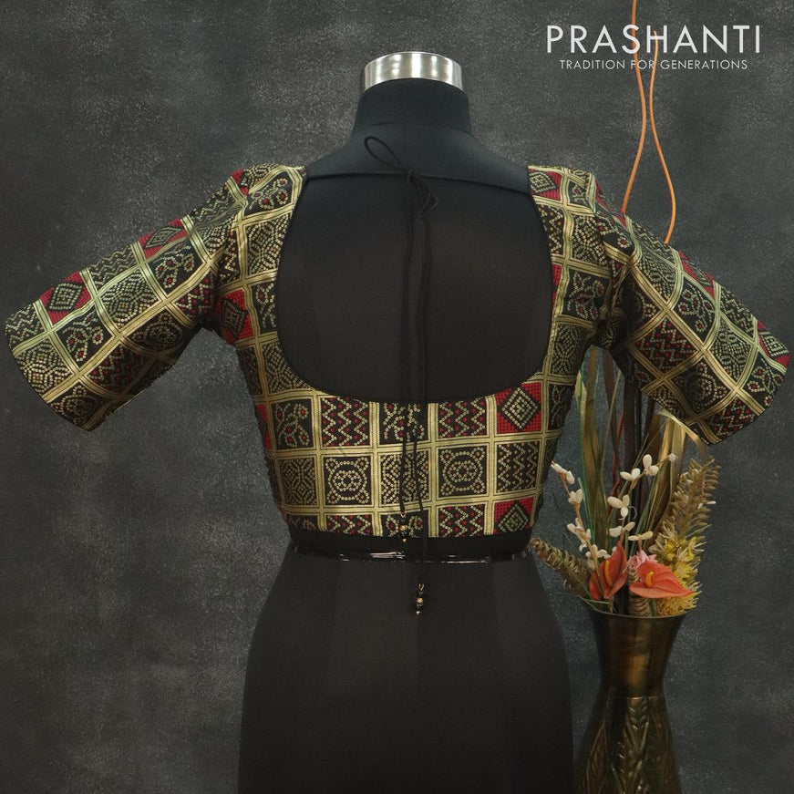 Readymade brocade blouse black with allover bandhani prints checked pattern and back knot - {{ collection.title }} by Prashanti Sarees