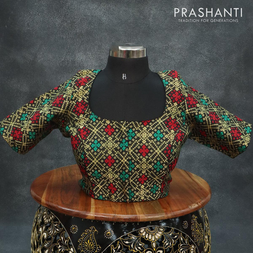 Readymade brocade blouse black with allover brocade weaves and back knot - {{ collection.title }} by Prashanti Sarees