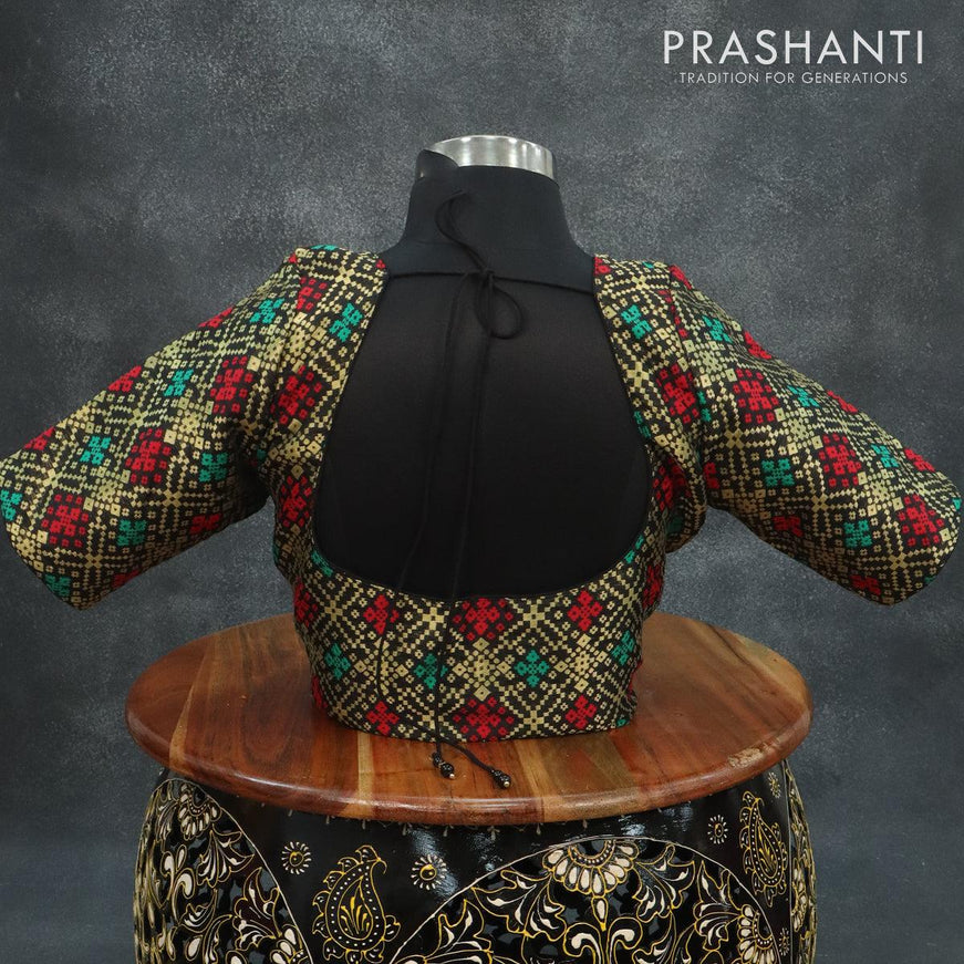 Readymade brocade blouse black with allover brocade weaves and back knot - {{ collection.title }} by Prashanti Sarees