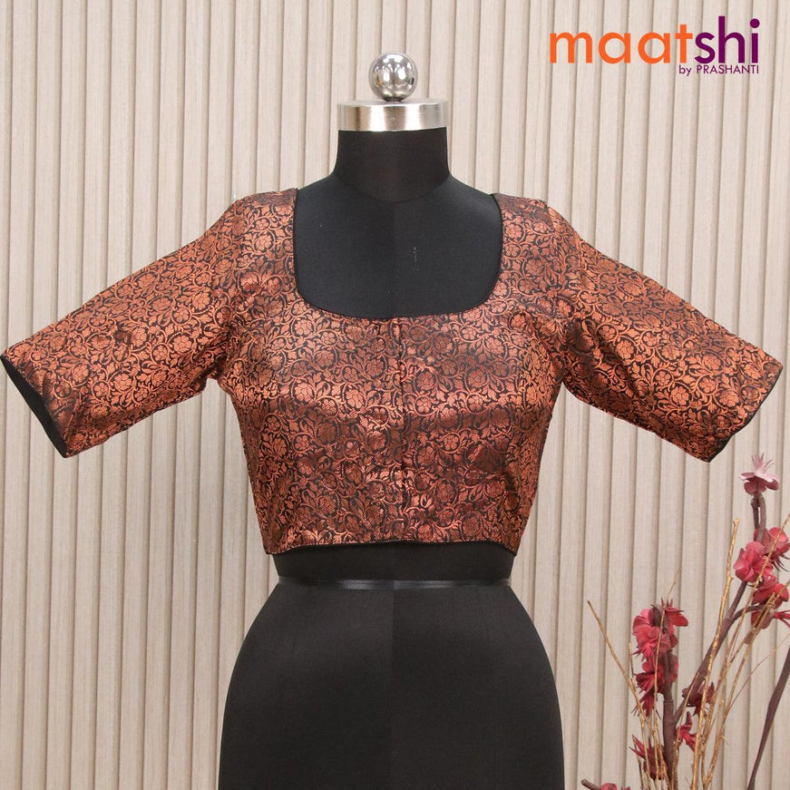 Readymade brocade blouse black with allover copper zari floral weaves and back knot - {{ collection.title }} by Prashanti Sarees