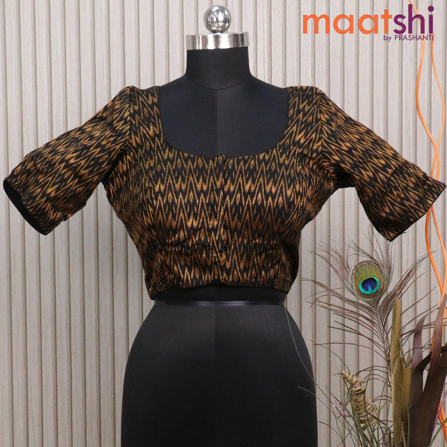 Readymade brocade blouse black with allover ikat weaves and back knot - {{ collection.title }} by Prashanti Sarees