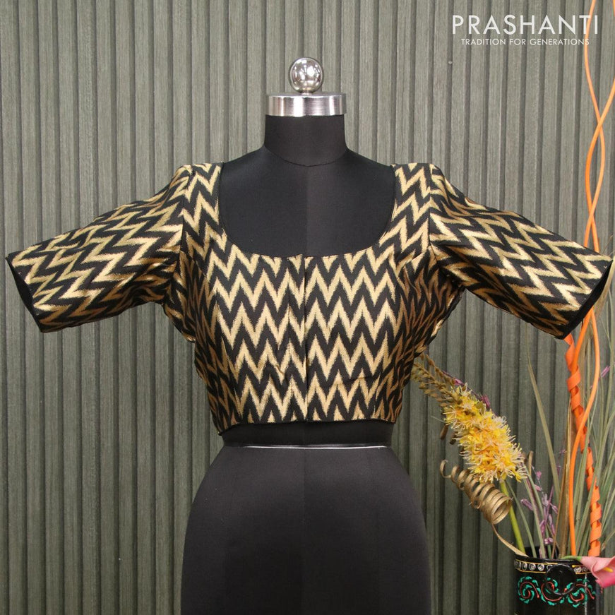 Readymade brocade blouse black with allover ikat zari weaves and back knot - {{ collection.title }} by Prashanti Sarees