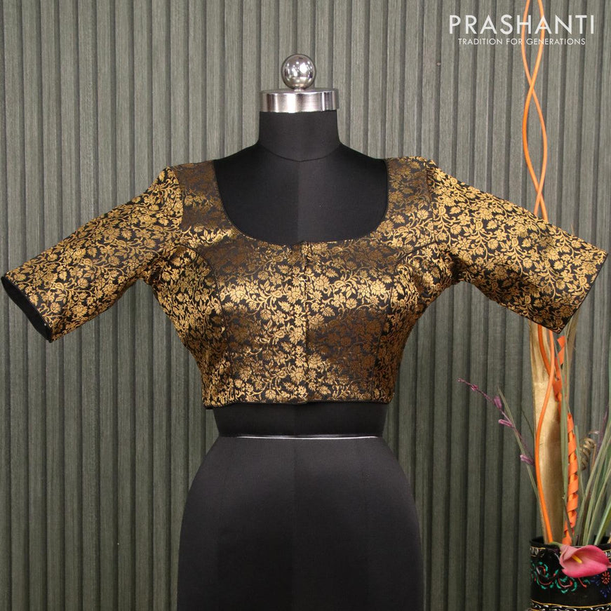 Readymade brocade blouse black with allover zari weaves and back knot - {{ collection.title }} by Prashanti Sarees