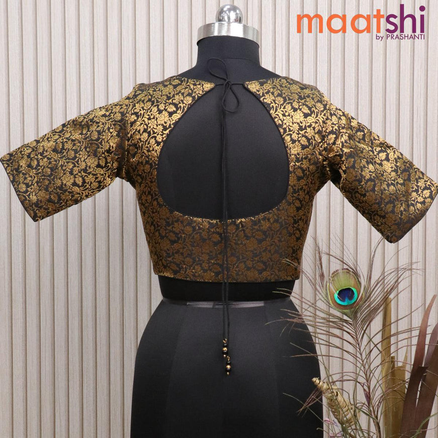 Readymade brocade blouse black with allover zari weaves and back knot - {{ collection.title }} by Prashanti Sarees