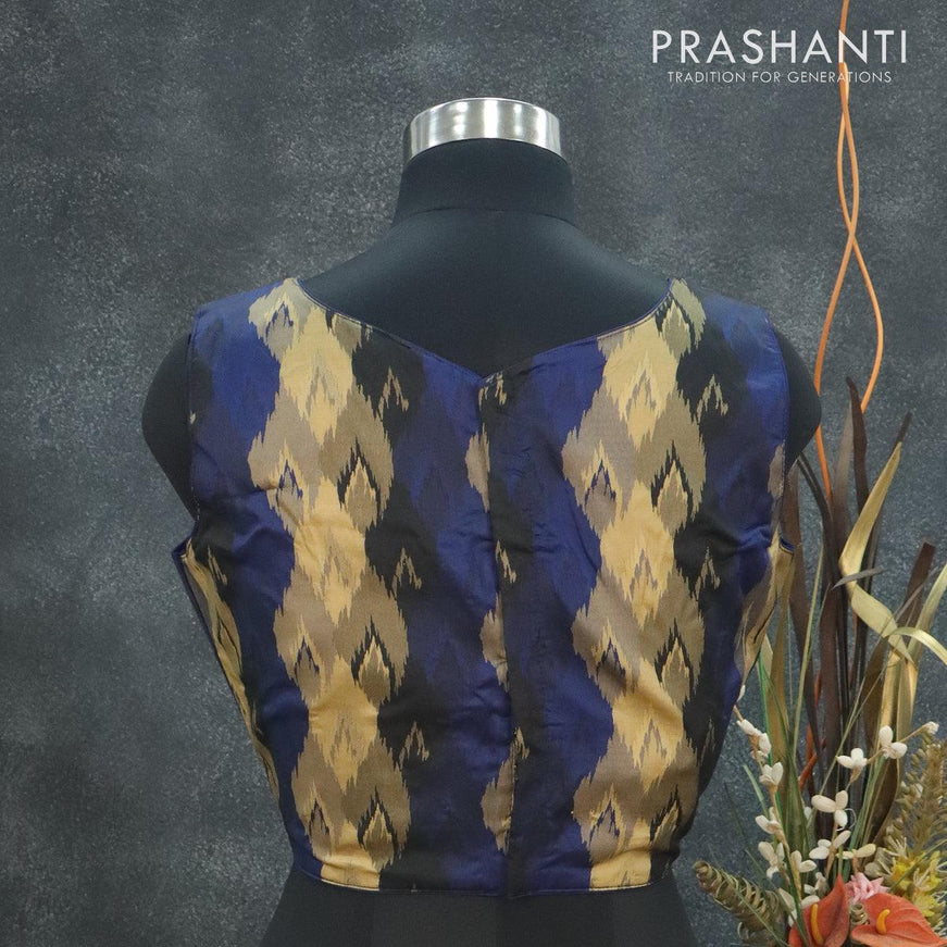 Readymade brocade blouse blue and black with allover ikat weaves & sleeve attaced and back open - {{ collection.title }} by Prashanti Sarees