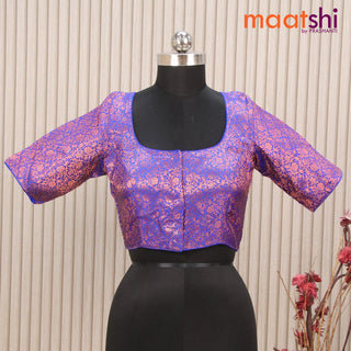 Readymade brocade blouse blue with allover copper zari weaves and back knot