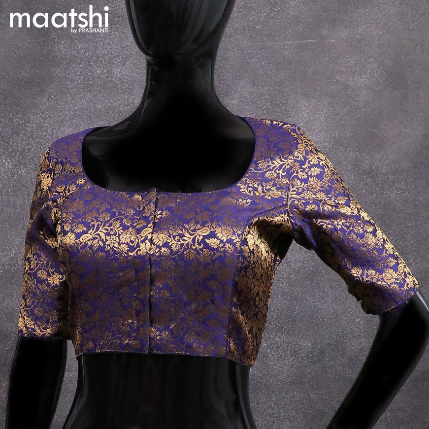 Readymade brocade blouse blue with allover floral zari weaves and back knot - {{ collection.title }} by Prashanti Sarees