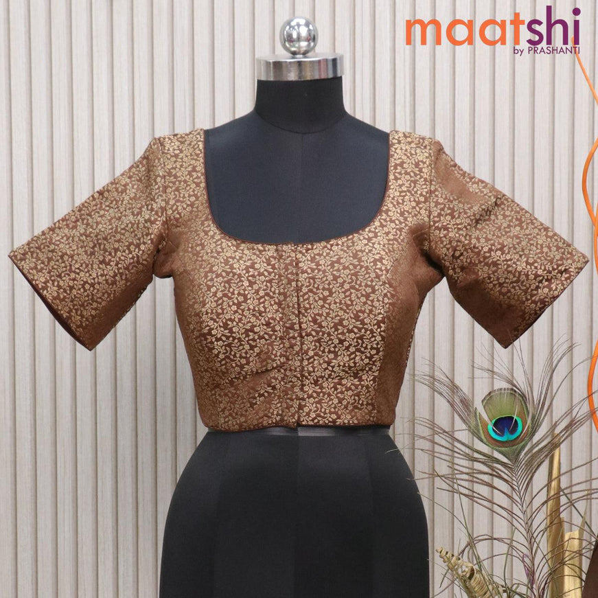 Readymade brocade blouse brown with allover floral zari weaves and back knot - {{ collection.title }} by Prashanti Sarees
