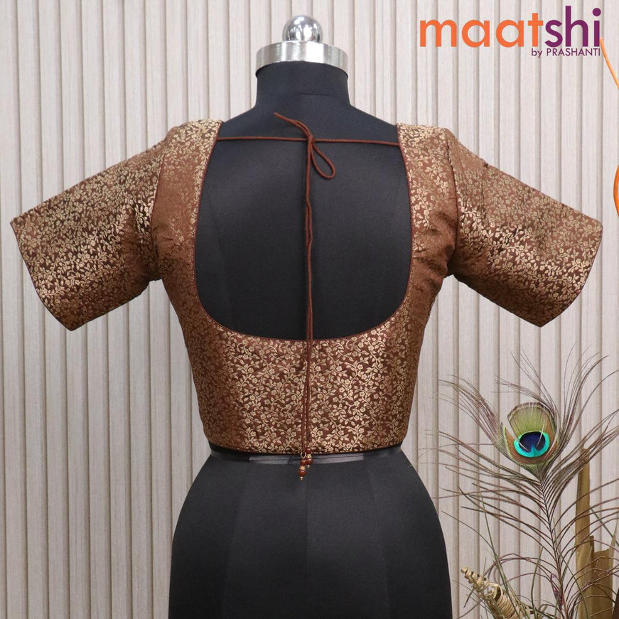Readymade brocade blouse brown with allover floral zari weaves and back knot - {{ collection.title }} by Prashanti Sarees