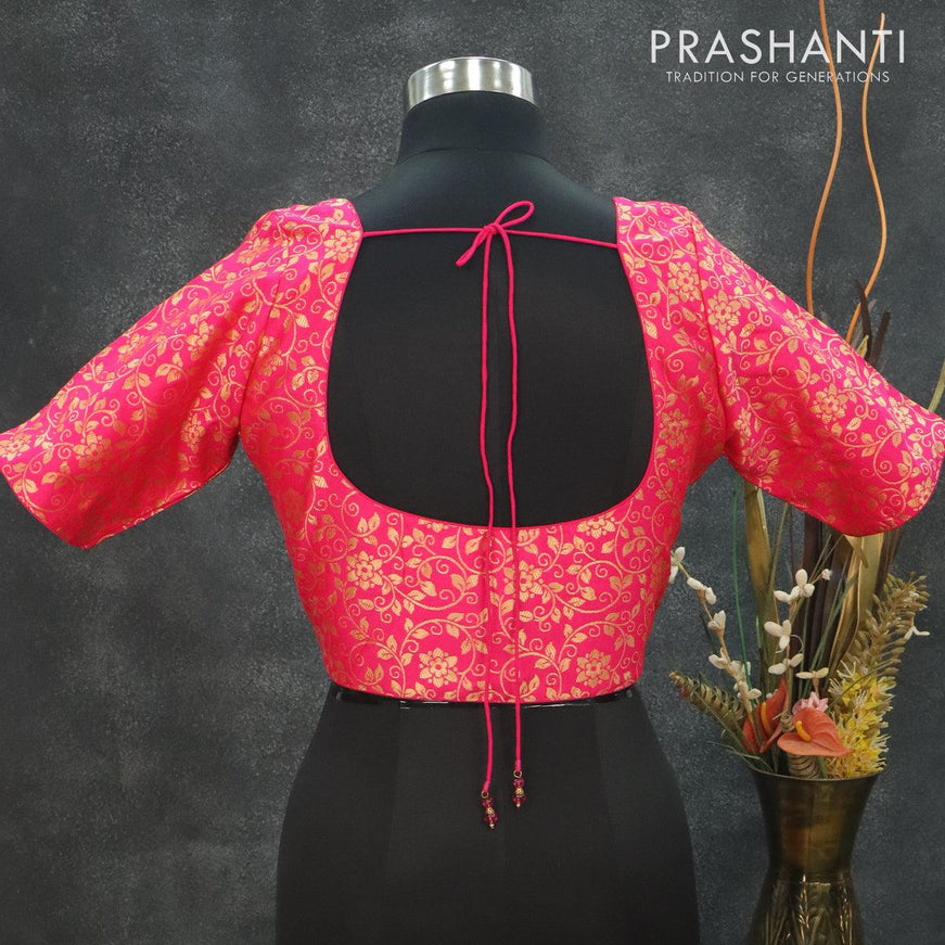 Readymade brocade blouse candy pink with allover brocade weaves and back knot - {{ collection.title }} by Prashanti Sarees