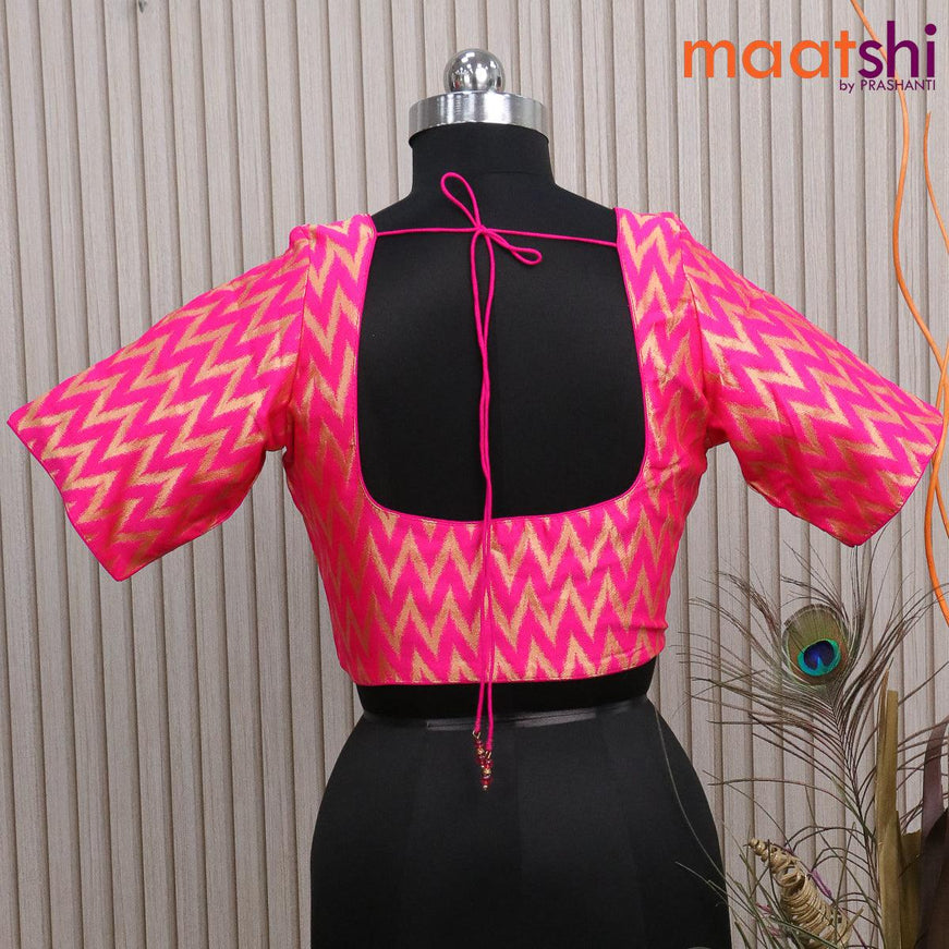 Readymade brocade blouse candy pink with allover ikat weaves and back knot - {{ collection.title }} by Prashanti Sarees