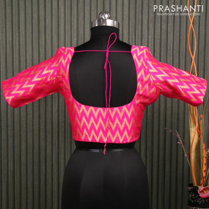 Readymade brocade blouse candy pink with allover ikat zari weaves and back knot - {{ collection.title }} by Prashanti Sarees