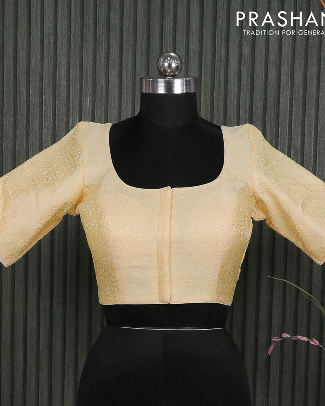 Readymade brocade blouse cream with allover brocade weaves and back knot - {{ collection.title }} by Prashanti Sarees