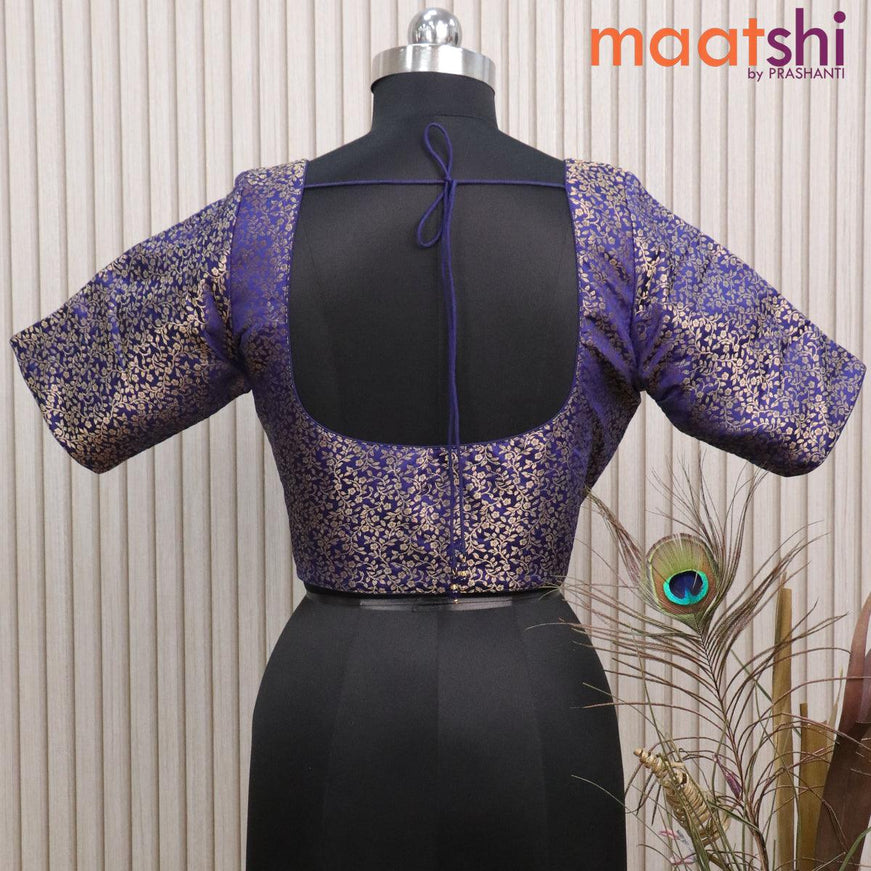 Readymade brocade blouse dark blue with allover floral zari weaves and back knot - {{ collection.title }} by Prashanti Sarees