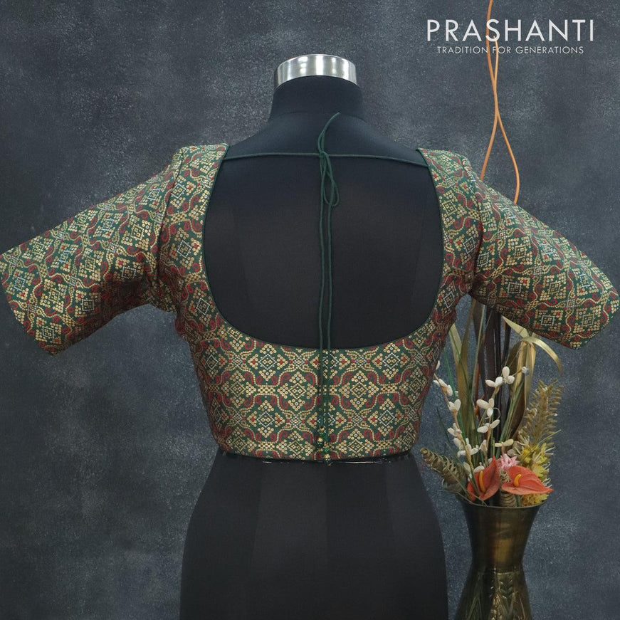 Readymade brocade blouse dark green with allover bandhani prints and back knot - {{ collection.title }} by Prashanti Sarees