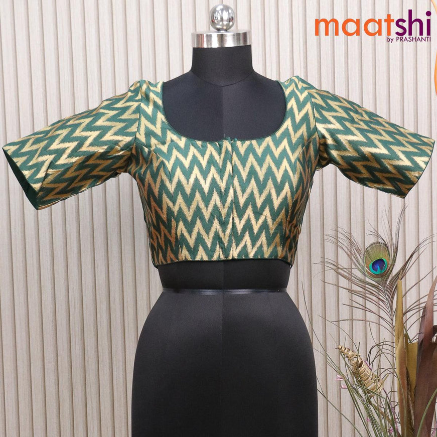 Readymade brocade blouse dark green with allover ikat weaves and back knot - {{ collection.title }} by Prashanti Sarees