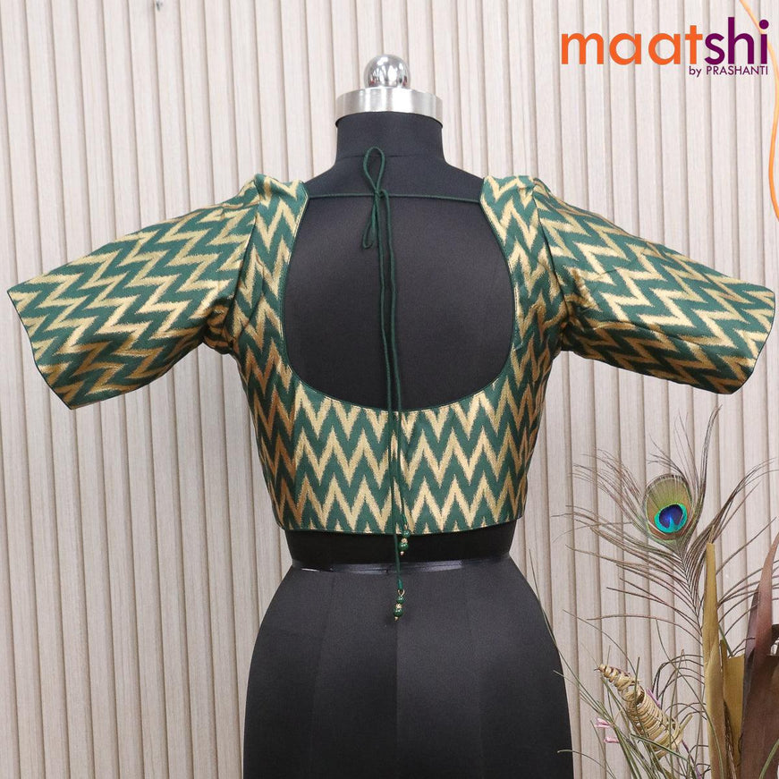 Readymade brocade blouse dark green with allover ikat weaves and back knot - {{ collection.title }} by Prashanti Sarees