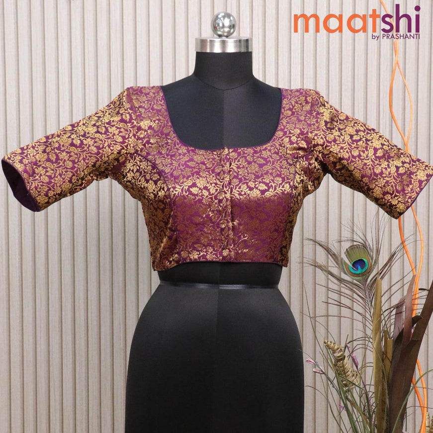 Readymade brocade blouse deep purple with allover zari weaves and back knot - {{ collection.title }} by Prashanti Sarees