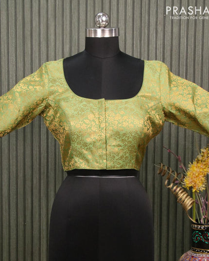Readymade brocade blouse green shade with allover zari weaves and back knot - {{ collection.title }} by Prashanti Sarees